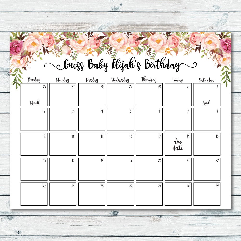 floral baby due date prediction calendar printable boho baby printable due date calendar