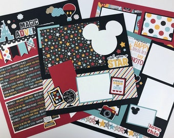 12x12 Disney-like Scrapbook Page Kit or Premade Disney Theme 6 Pages Pre-Cut with Instructions