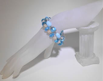 bracelet blue wedding jewelry bridal bracelet multi strand bracelet bohemian bracelet stack bracelet gift for her memory wire