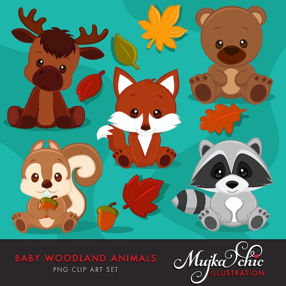 Baby Woodland Animals clipart. Baby fox Baby squirrel Baby