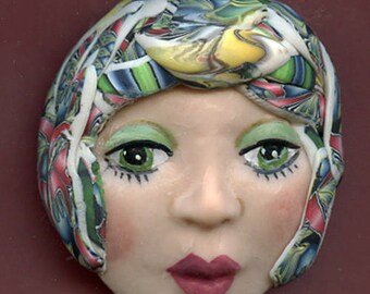 Polymer Clay One of a Kind Detailed Art Doll Face with hat Cab FAB 7