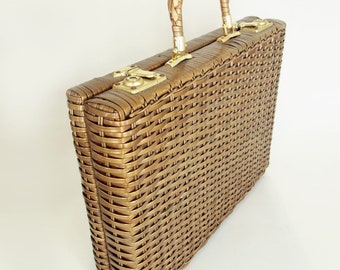 60s Brown Wicker Briefcase - Jem Handmade