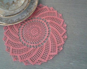 Pink spiral romantic lace doily (made to order)