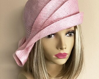 Ava, parasisal straw, side drape millinery hat, women straw cloche hat
