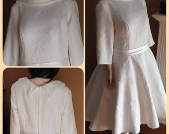 50s wedding dress, wedding dress with collar