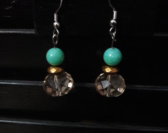 Teal and Tan Earrings