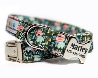 Floral Dog Collar, Les Fleurs Rosa Flora Forest