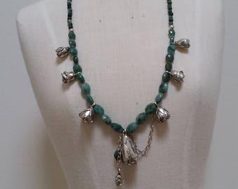 Emerald and Sterling silver rosebud necklace.