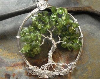 Tree of Life Necklace, Peridot Tree of life Necklace,Peridot Tree of Life Sterling Silver Pendant,August Birthstone Tree of life, Green tree