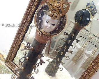 Time Keeper Totem Art Doll Steampunk Art Doll Skeleton Key Theme OOAK Sculpted Assemblage Doll Lorelie Kay Designs