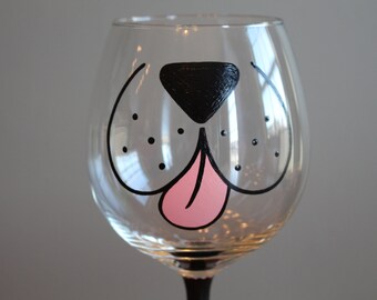 Handpainted Dog Wine Glass, Dog Face, Personalization Available, MADE TO ORDER