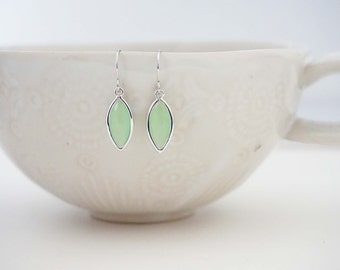 Mint and Silver Marquee Cut Earrings, Bridesmaid Earrings