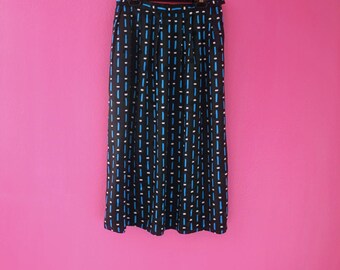 Retro Black and Blue Dotted Unique Midi Skirt
