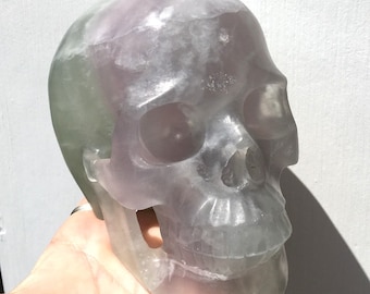 Large 5.2" Fluorite Crystal Skull MYSTICAL VISIONS Green Pink Purple Third Eye Chakra Energy Healing Clearing Psychic Development Channeling