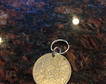 British 2 shillings coin keychain