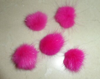 set of 5 fuchsia tassels 20/30 mm rabbit fur