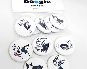 Boogie the Boston Terrier Buttons - set of 5