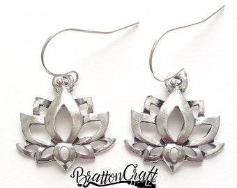 Silver Lotus Flower Earrings - Lotus Flower Earrings - Spiritual Earrings - Yoga Earrings - Zen Earrings - Lotus Earrings