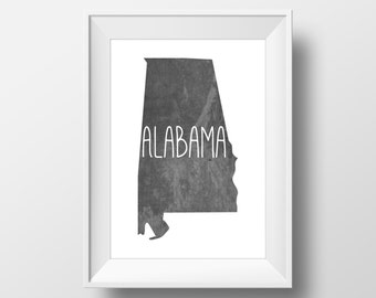 Alabama State Black Chalkboard Printable Art, Alabama Print, Alabama Art, Modern Art,