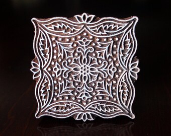 Indian Wood Block Stamp, Tjaps, Hand Carved stamp, Pottery stamp, Textile Stamp- Square Floral