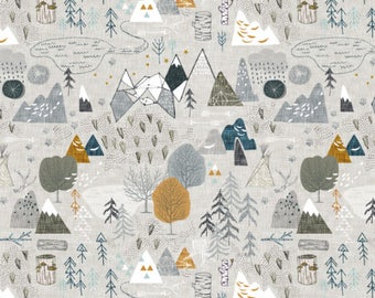 forest adventure map fabric by the yard baby boy fabric organic cotton fabric gray minky jersey