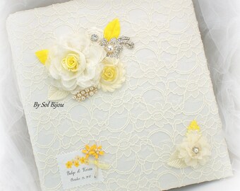 Photo Album, Personalized Album, Yellow, Ivory, Wedding Album, Anniversary Album, Lace Album, New Born Album, Elegant, Gift, Vintage Style