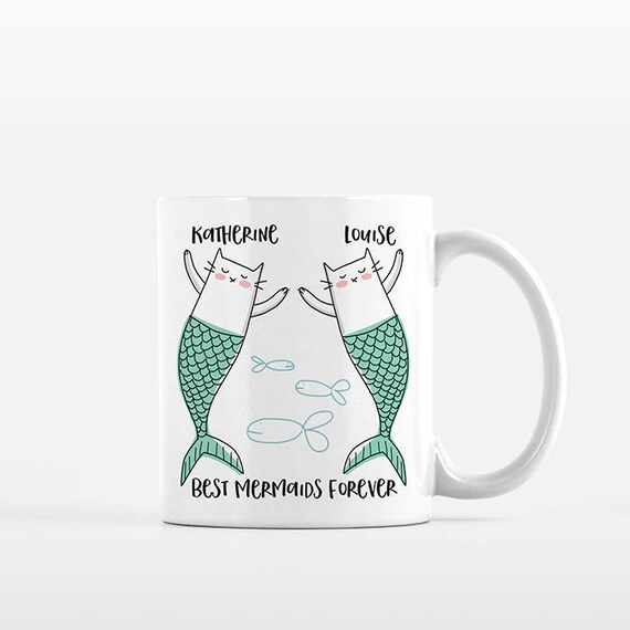 Personalized Gift for Best Friend Gift Idea, Mermaid Cat Mug, Best Friend Birthday Gift Cat Mermaid Best Friend Mug Unique Friendship Gift