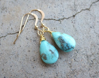 Genuine Turquoise Earrings, Sleeping Beauty Turquoise Earrings, December Birthstone Jewelry, Turquoise Drop Earrings, 14k Gold Fill Sterling