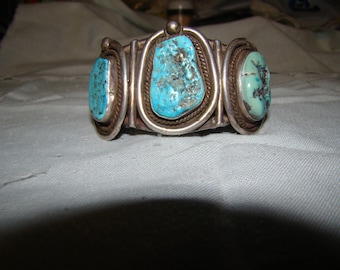 1-K Native American Sterling, Turquoise Bracelet