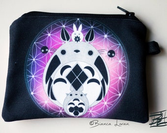 Totoro Of Life Zippered Pouch - sacred geometry flower of life ghibli anime artwork - Coin Purse Wallet - Bianca Loran Art