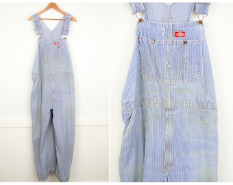 Distressed Vintage Engineer Overalls XL, Vintage Clothing, Engineer Stripe Plus Size Overalls, Utility Carpenter Overalls, Baggy Oversized