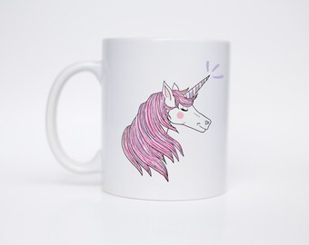 Vincent the Unicorn - Coffee Mug - Hand Lettered Mug - Morning Mug - Gift Under 20 - C Handle Mug/MUG-106