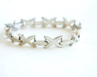 Mexican Chain Link Bracelet Sterling Silver X Cross Links Modernist Jewelry Vintage Modern Taxco Mexico