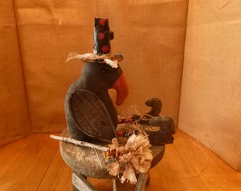 PRIMITIVE CROW WITCH-Halloween-grungy-Crow Witch Doll-shelf sitter