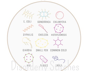 Microbe Set Hand Embroidery PDF Pattern Instant Download