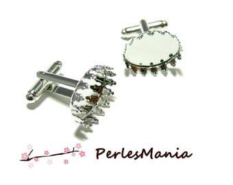 10 blank cuff links claw ID 31916 Platinum Silver Oval 13 by 18mm