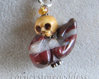 Jasper Playful Kitty Cat Skull Charm Zipper Pull Pendant from Cornerstoregoddess