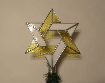 Medium Size Jewish Star Christmas Tree Topper, Stained Glass Star of David