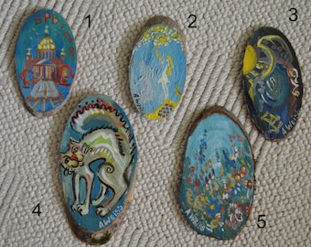 Oil Painting on Wood slice hand painted original cat miniature