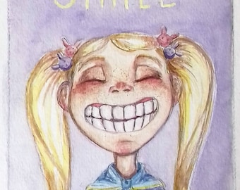 SMILE - 5x7 original watercolor painting illustration
