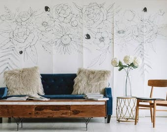 SALE Blooming Garland Mural - Large, Floral Contemporary Wallpaper