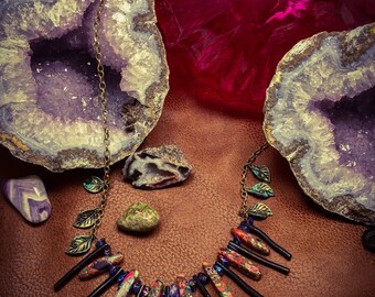 Dyed Jasper and Coral Necklace