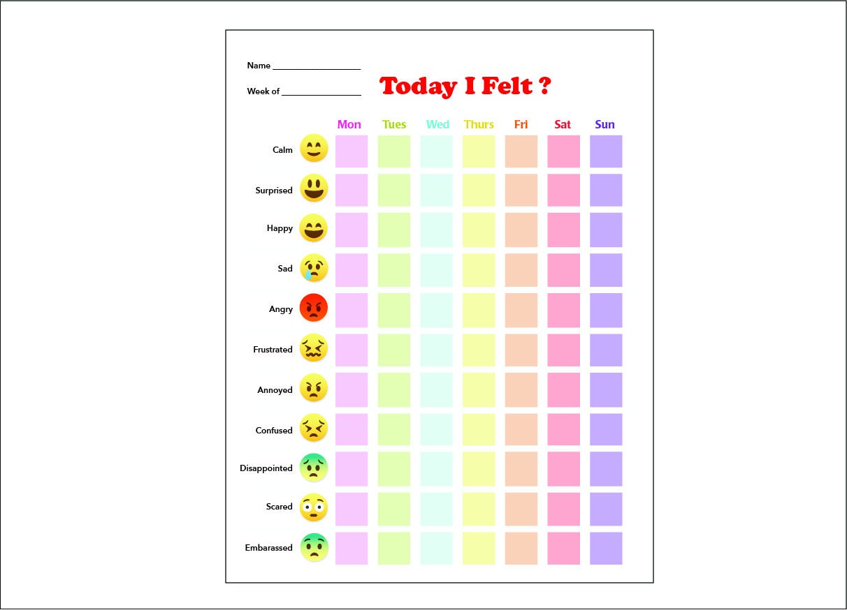 Mood Chart Tracker Weekly Journal Worksheet Printable Mental