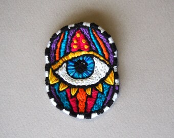 Psychedelic eye, hand embroidered sew on patch