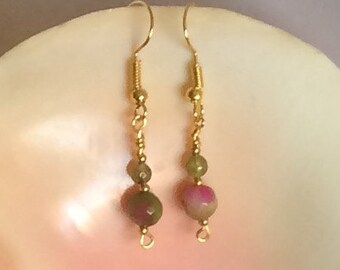 Watermelon Tourmaline and Peridot Earrings