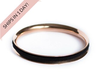 BASIC Hair Tie Bracelet Bangle in ROSE Made From Hypoallergenic Stainless Steel Available in Silver, Gold, or Rose Gold. Hair Tie Holder