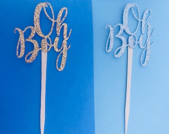 Oh Boy Cupcake Toppers, Its a Boy Party, Glitter Cupcake Toppers, Baby Shower, Sprinkle, Newborn, Welcome Baby, Customize it!