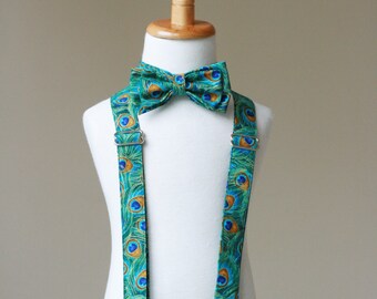 Peacock Suspender and Tie Set