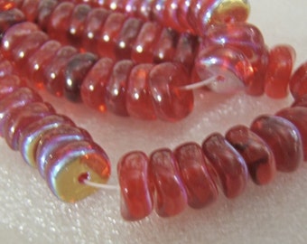 Limited Qty - Strands of Beautiful Red AB Wavey Rondelles/Discs Glass Beads