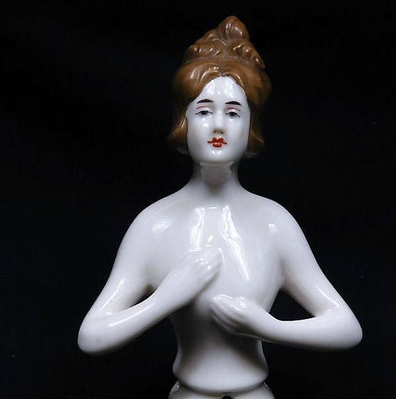 LARGE German Porcelain Half Doll / Hand Painted Victorian Lady